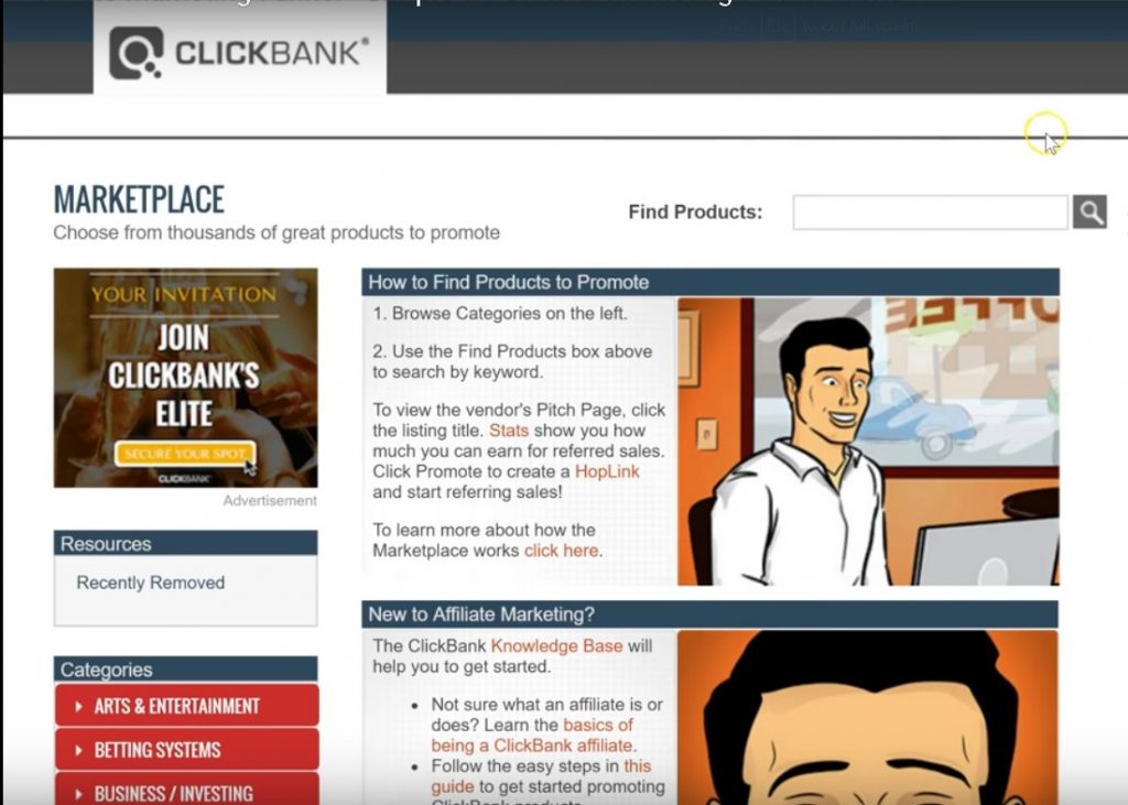 A picture of clickbanks which is an affiliate marketplace