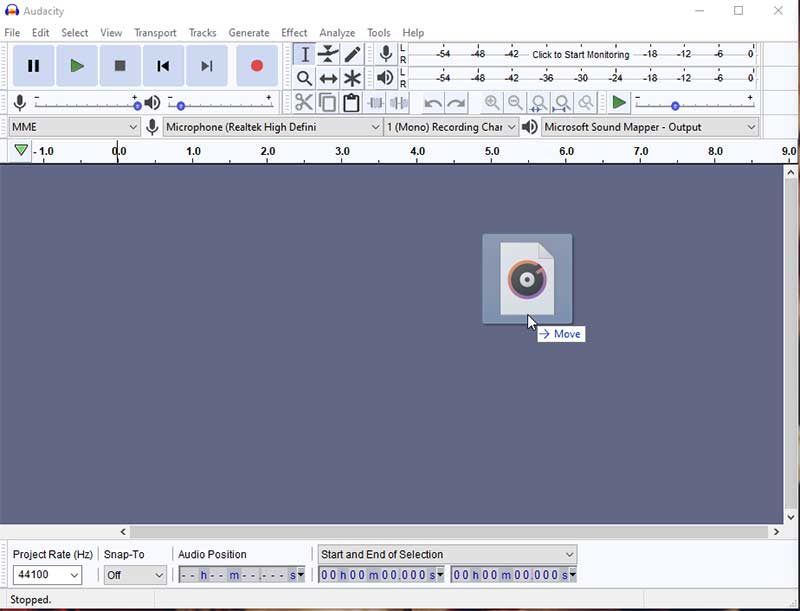 drag and drop the file into Audacity